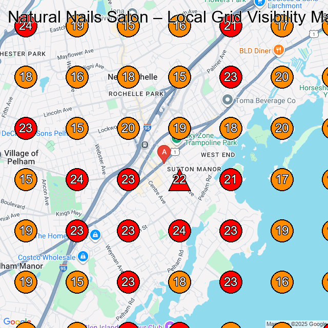 Natural Nails Salon GeoGrid visibility map for Nail Salon in New Rochelle
